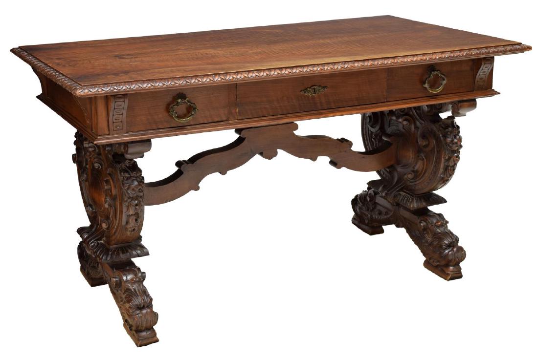 ITALIAN RENAISSANCE REVIVAL DESK, CARVED DOLHINS (1 of 3)