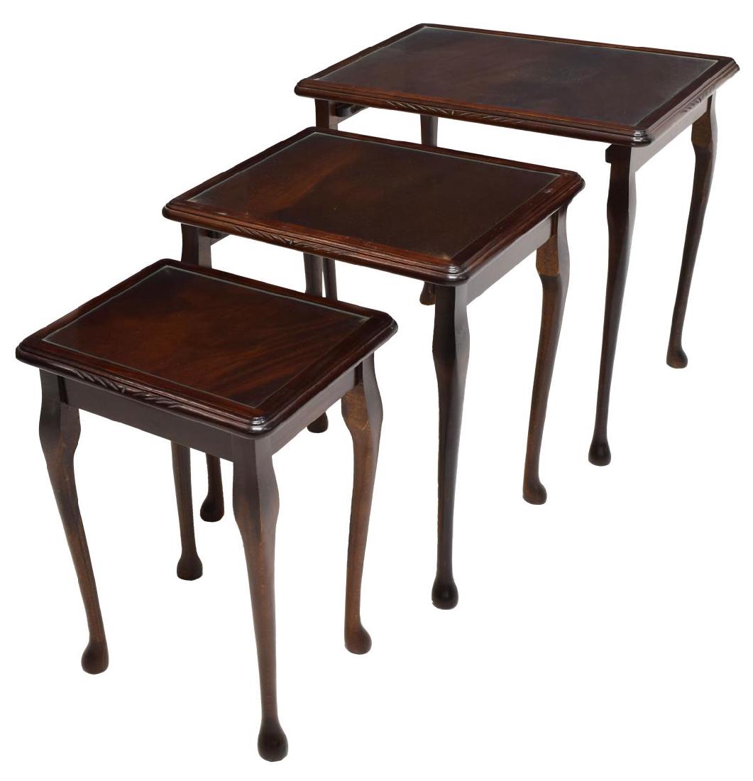 (3) SET OF MAHOGANY NESTING TABLES WITH GLASS TOPS (1 of 2)