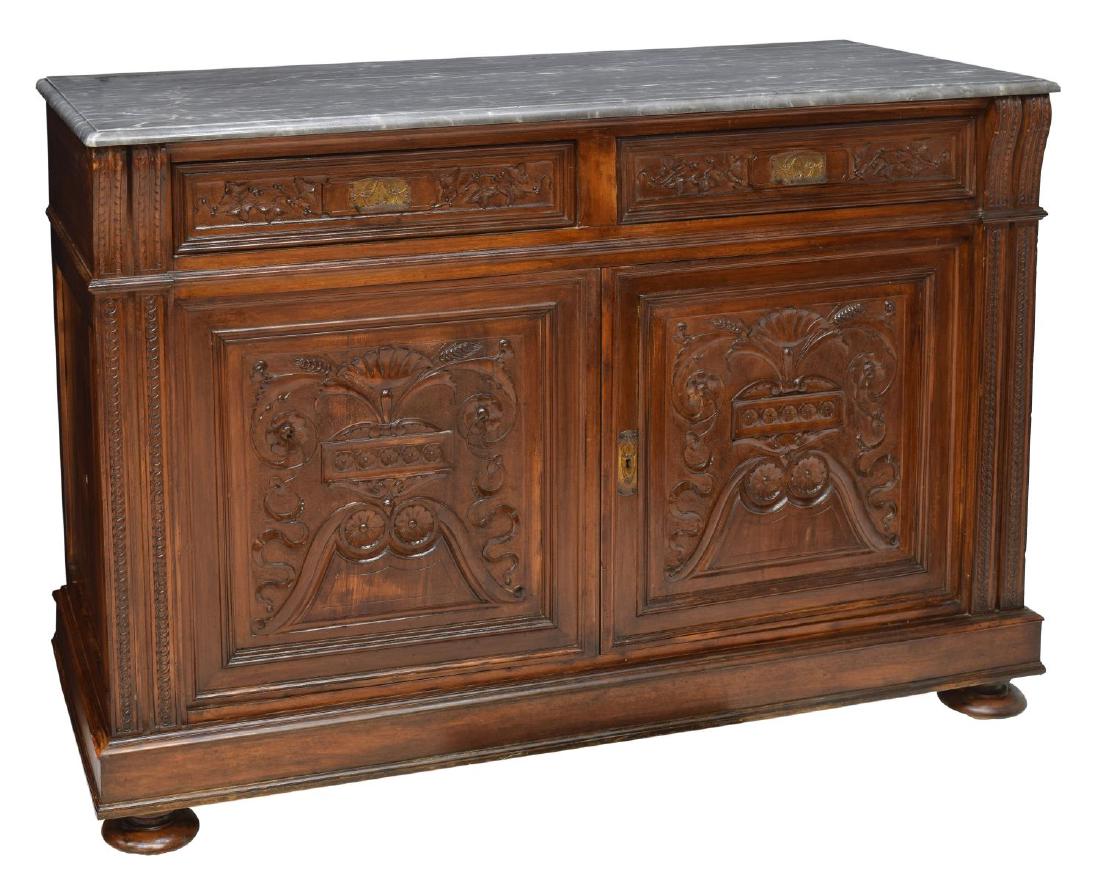 ITALIAN CARVED MARBLE TOP SIDEBOARD, 19TH C. (1 of 2)