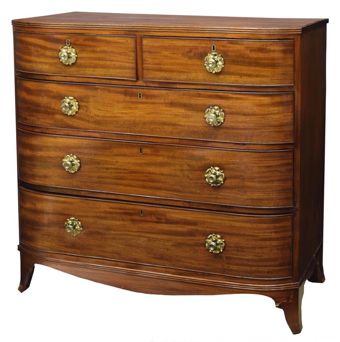 BRITISH REGENCY PERIOD MAHOGANY FIVE DRAWER CHEST (1 of 2)