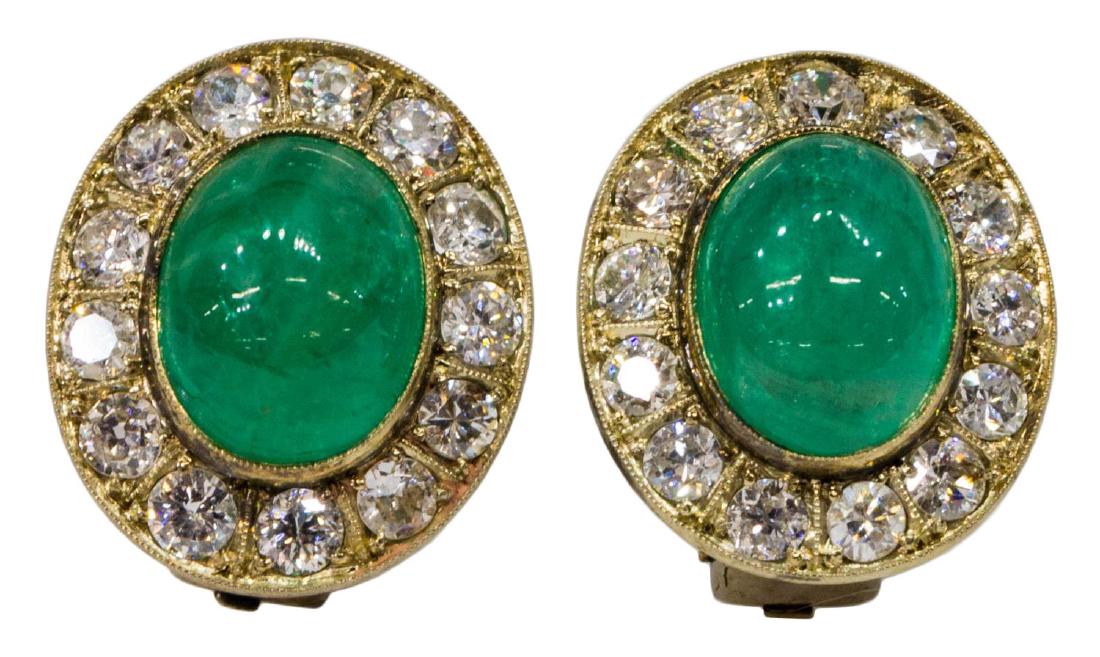 (2) ESTATE 14KT GOLD, EMERALD, DIAMOND EARRINGS (1 of 2)