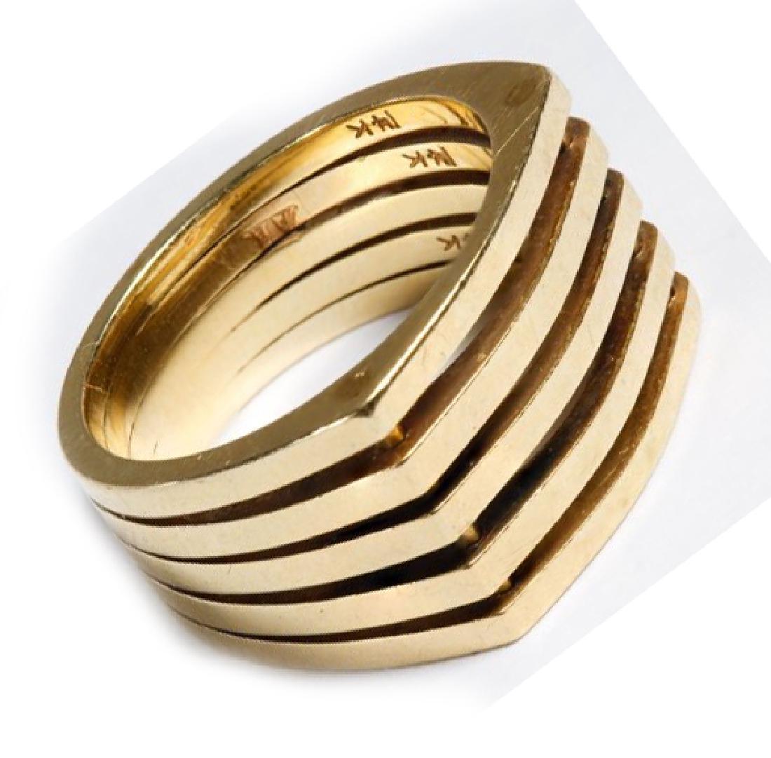 LADIES 14KT YELLOW GOLD STACKED ESTATE RING: Ladies 14kt yellow gold estate ring, appearing as five stacked bands, marked to interior, approx size 5.5, 7.7 grams Start Price: $125.00
