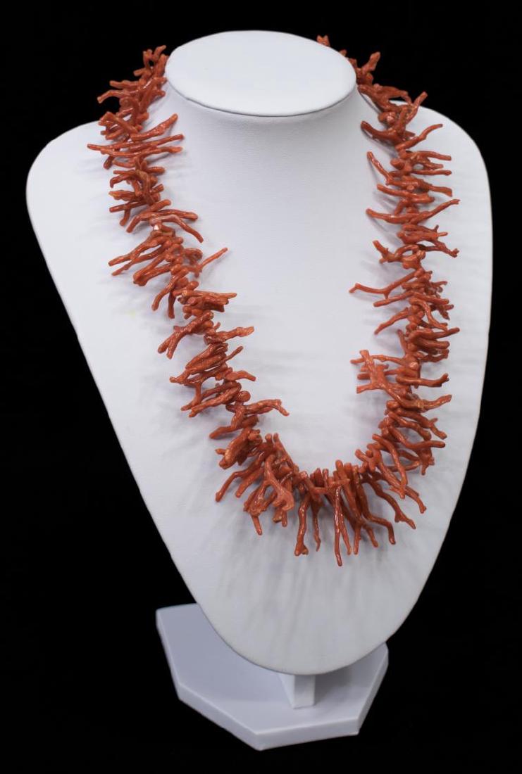 LADIES RED CORAL BRANCH & SILVER BEADED NECKLACE (1 of 3)