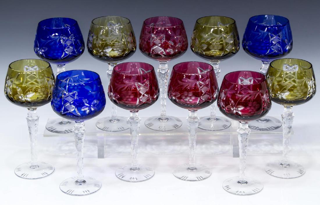 (11) MULTI-COLOR CUT TO CLEAR GOBLETS STEMARE (1 of 3)