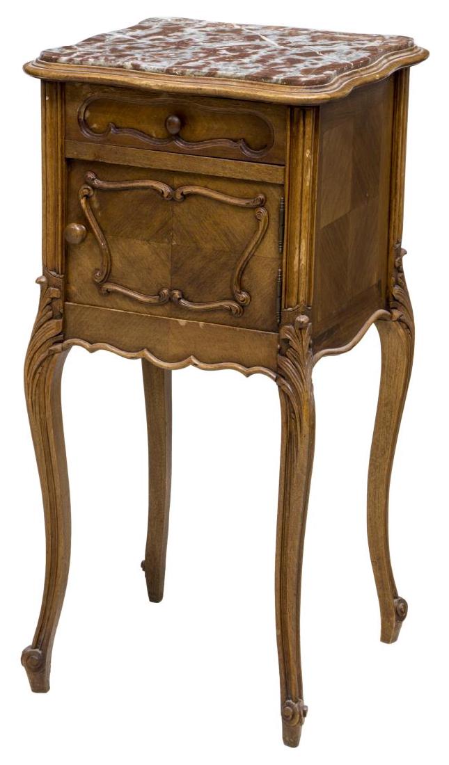 FRENCH LOUIS XV STYLE MARBLE TOP BEDSIDE CABINET (1 of 2)