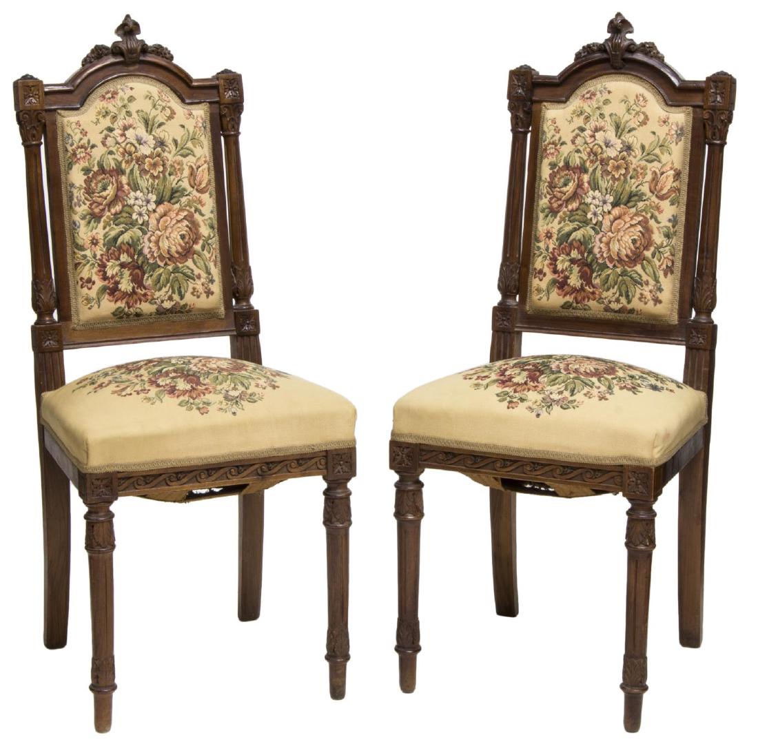 (2) VICTORIAN CARVED SIDE CHAIRS WITH NEEDLEPOINT (1 of 3)
