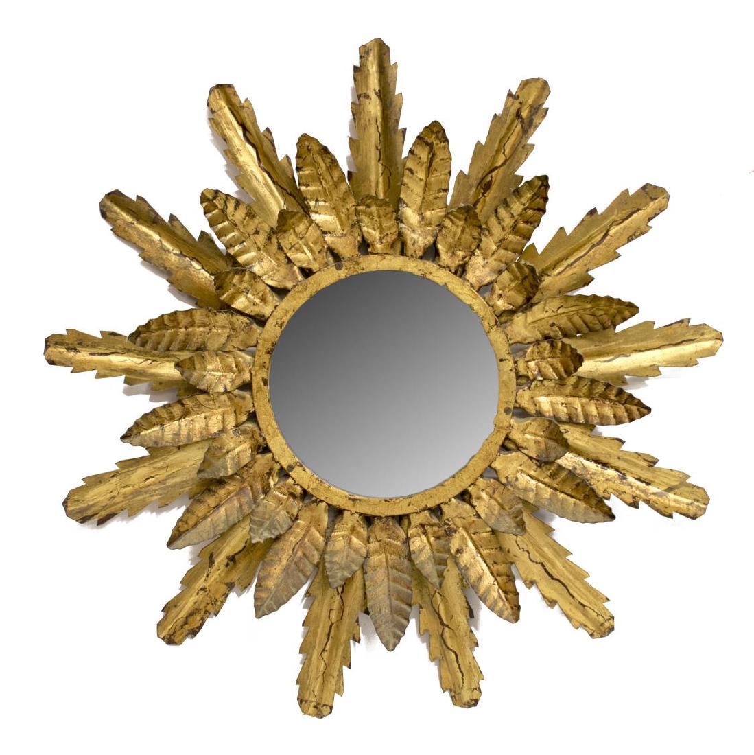 ITALIAN GILT METAL SUNBURST WALL MIRROR (1 of 2)