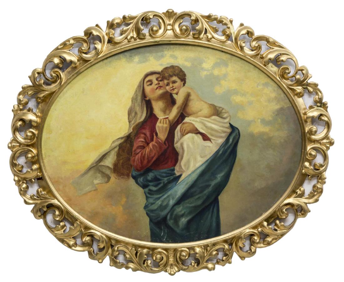GILT OVAL FRAME WITH PRINT OF MADONNA & CHILD (1 of 2)
