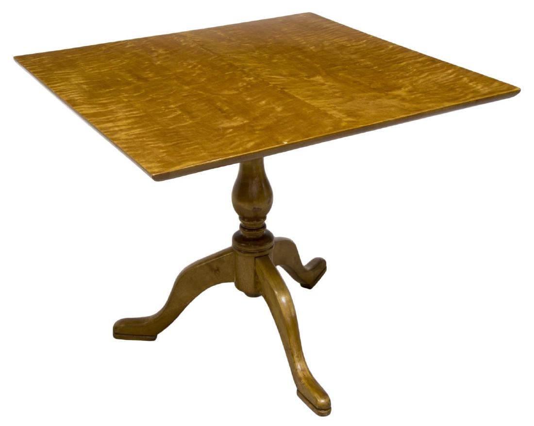 SWEDISH HENRY BOBERG TILT-TOP PEDESTAL TABLE: Tilt-top table, Sweden, late 20th c., by craftsman Henry Boberg, having burl birch tilt tabletop, rising on turned pedestal, ending in cabriole legs, with slipper feet, signed "Henry Boberg GrÃ¤nna"