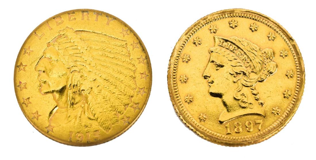 (2) U.S. 2.1/2 DOLLAR LIBERTY & INDIAN GOLD COINS (1 of 2)