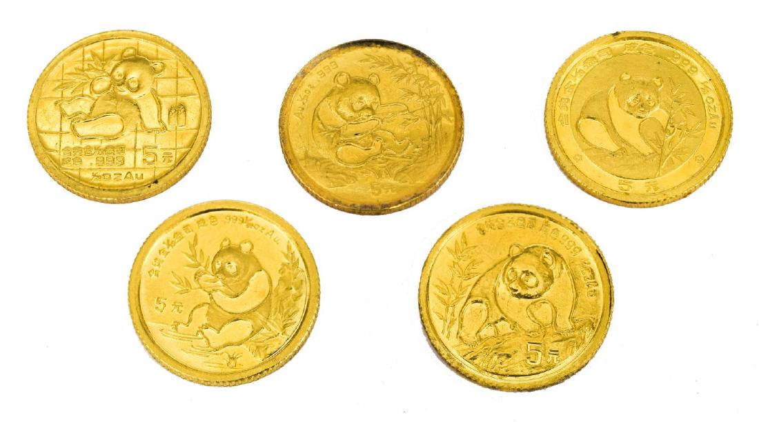 (5) CHINESE PANDA GOLD 1 GRAM COINS (1 of 2)