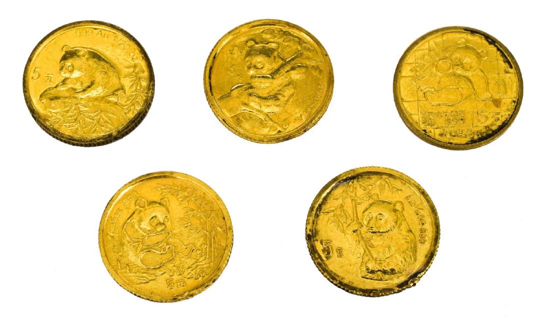 (5) CHINESE PANDA GOLD 1 GRAM COINS (1 of 2)