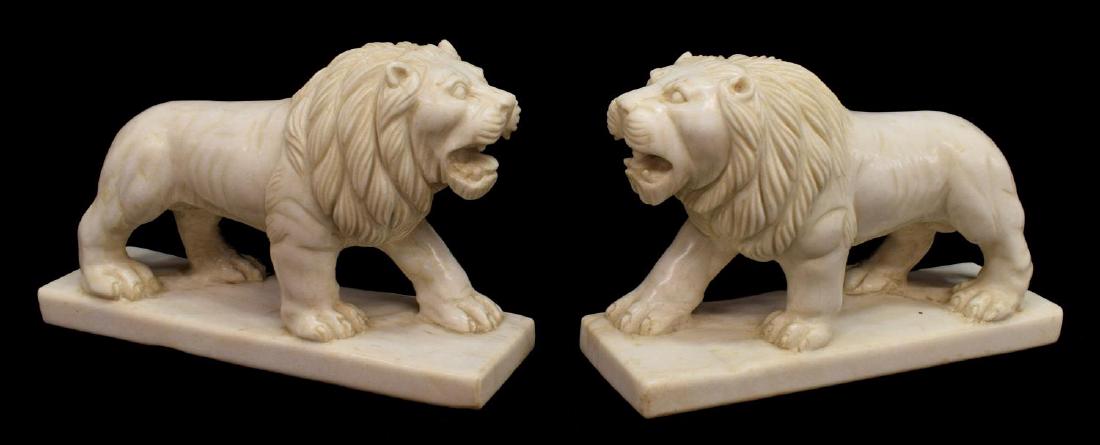 (2) CARVED WHITE MARBLE LION SCULPTURES (1 of 3)
