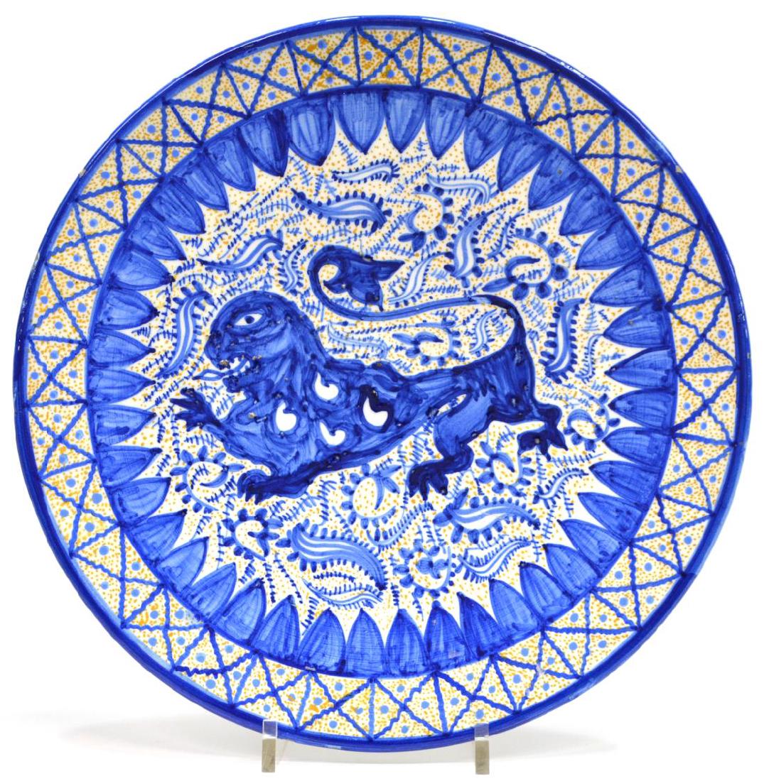 HISPANO-MORESQUE REVIVAL POTTERY LION CHARGER (1 of 2)