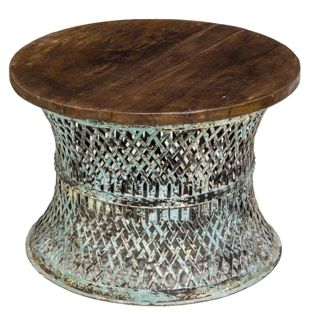 TEAK & IRON CIRCULAR SIDE TABLE (1 of 2)