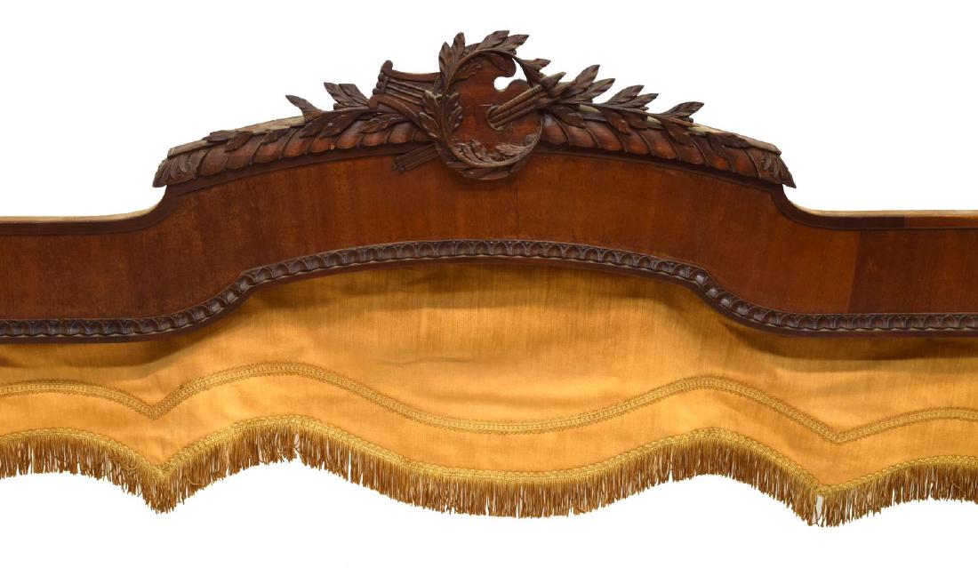 ITALIAN CARVED WOOD CURTAIN VALENCE OR PELMET: Wood curtain valence or pelmet, Italy, 20th c., having shaped rail, with carved edge detail, floral corner brackets, surmounted by turned and carved finials, 8.5"h, 63"w, 9"d Start Price: $150.00