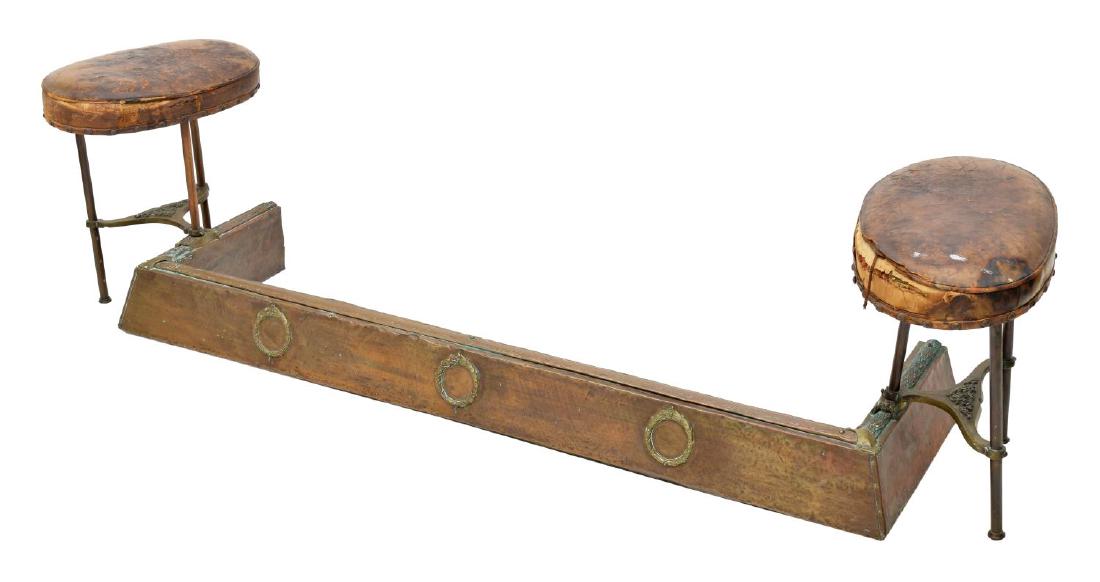 (3) ANTIQUE LEATHER COVERED IRON & BRASS STOOLS (1 of 5)