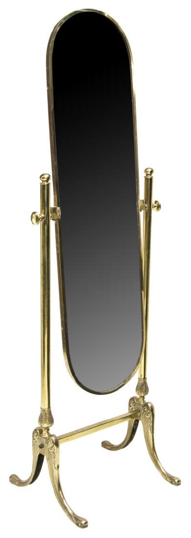 ITALIAN BRASS STANDING CHEVAL MIRROR (1 of 2)