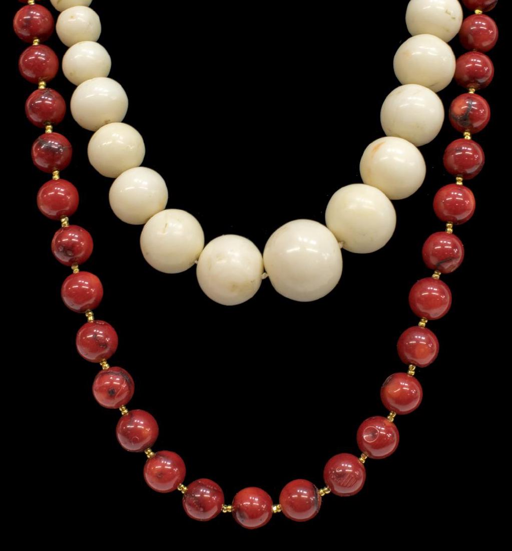(2) ESTATE BEADED NECKLACES, WHITE & RED CORAL (1 of 4)