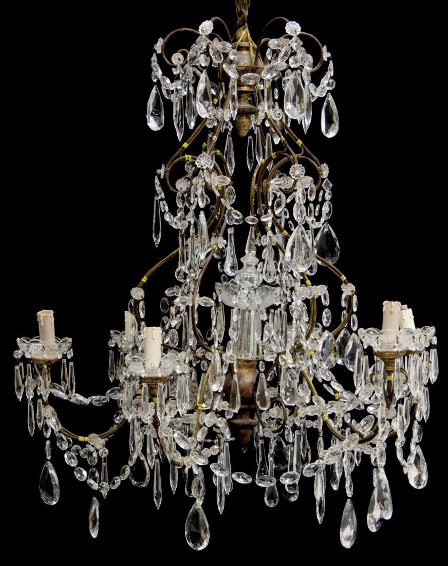 ITALIAN IRON & CRYSTAL 6-LIGHT CHANDELIER (1 of 3)