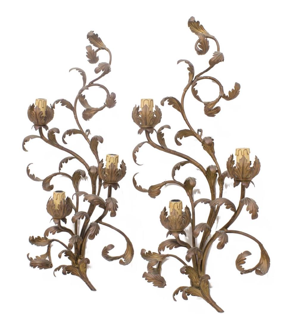 2)ITALIAN GILT METAL 3-LIGHT ACANTHUS WALL SCONCES (1 of 1)