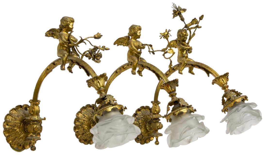 (3) ART NOUVEAU GILT METAL CHERUB WALL SCONCES (1 of 3)