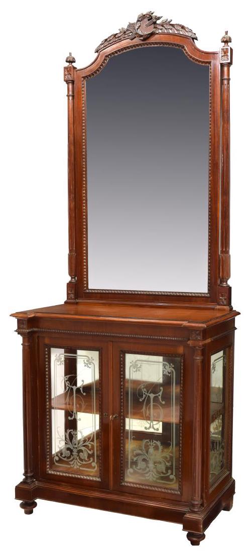 ITALIAN MAHOGANY DISPLAY CABINET & MIRROR (1 of 4)