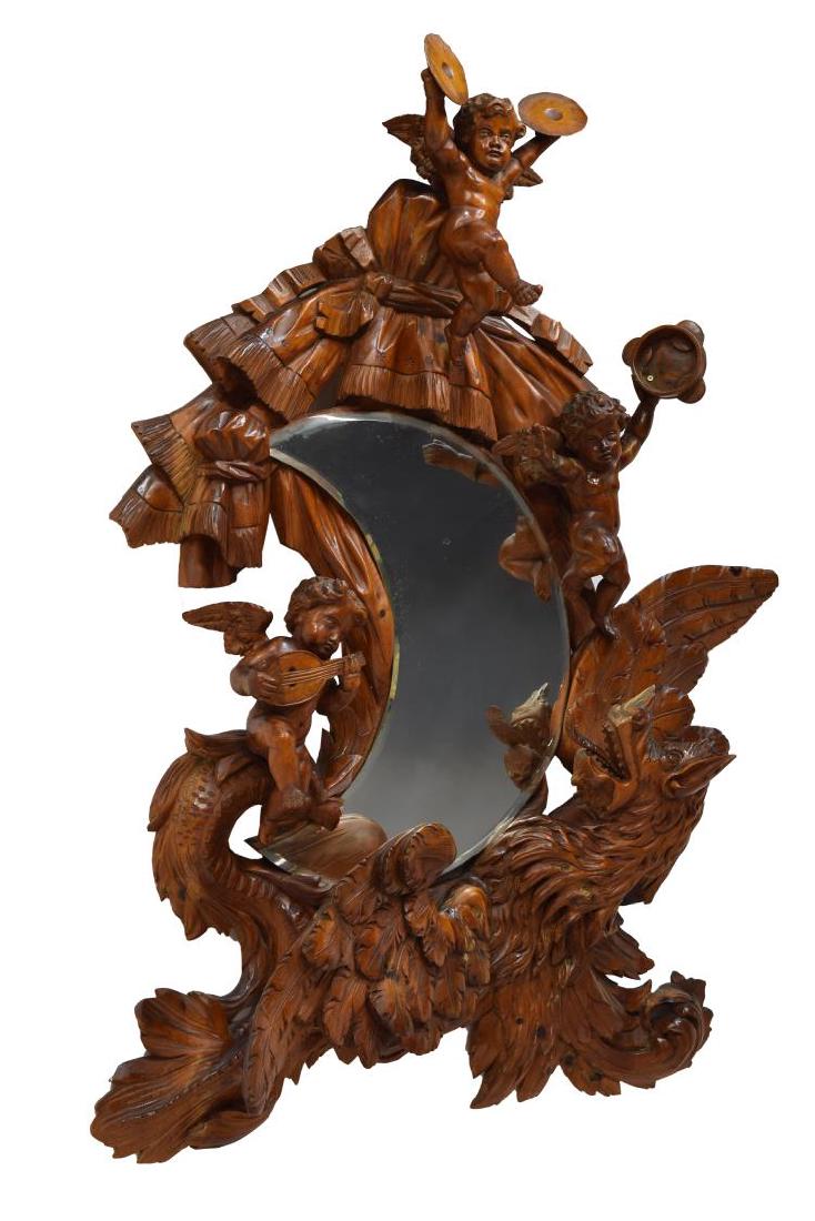 ROCOCO REVIVAL CRESCENT MIRROR WITH CARVED PUTTI (1 of 4)