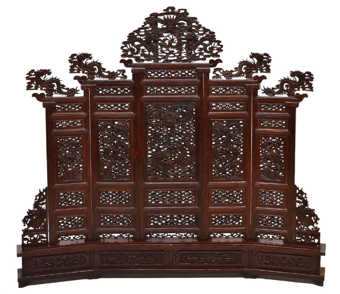 LARGE CHINESE PIERCED & CARVED DRAGON FLOOR SCREEN (1 of 6)