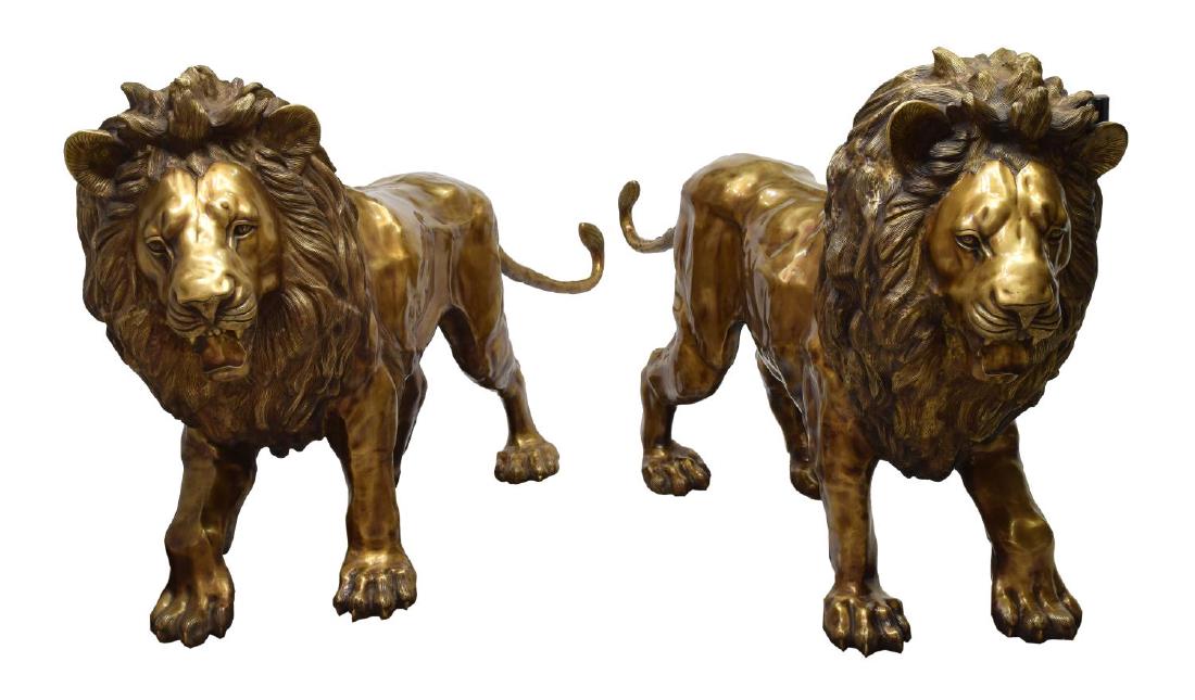 (PAIR) LIFESIZE STANDING BRASS LIONS, 88"W (1 of 5)