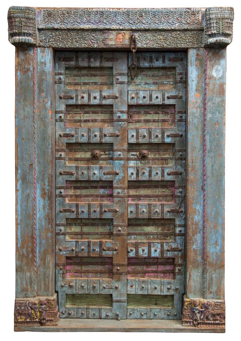 LARGE ARCHITECTURAL CARVED DOUBLE TEAK DOOR SET (1 of 3)