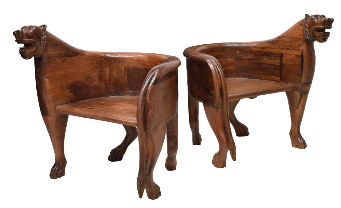 (2) FIGURAL CARVED FULL BODY TEAK LEOPARD CHAIRS (1 of 3)