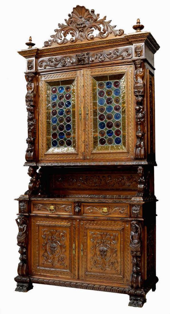 HIGHLY CARVED STAINED GLASS DOOR BOOKCASE (1 of 7)