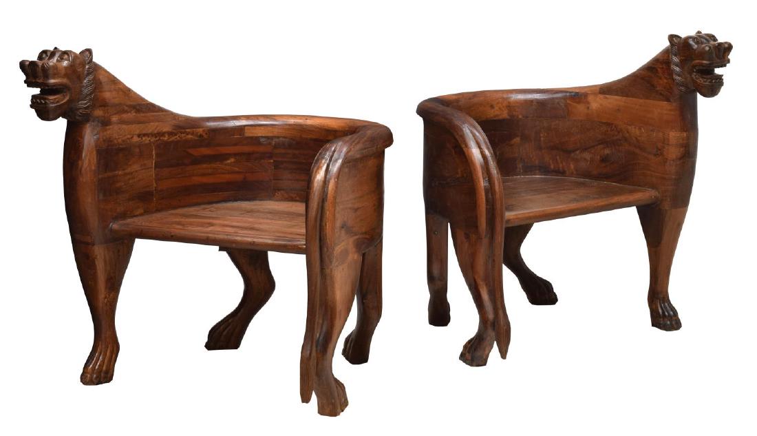 (2) FIGURAL CARVED FULL BODY TEAK LEOPARD CHAIRS (1 of 3)