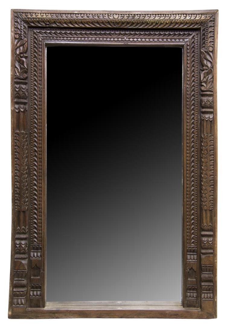 LARGE FOLIATE CARVED TEAKWOOD FRAMED MIRROR (1 of 3)
