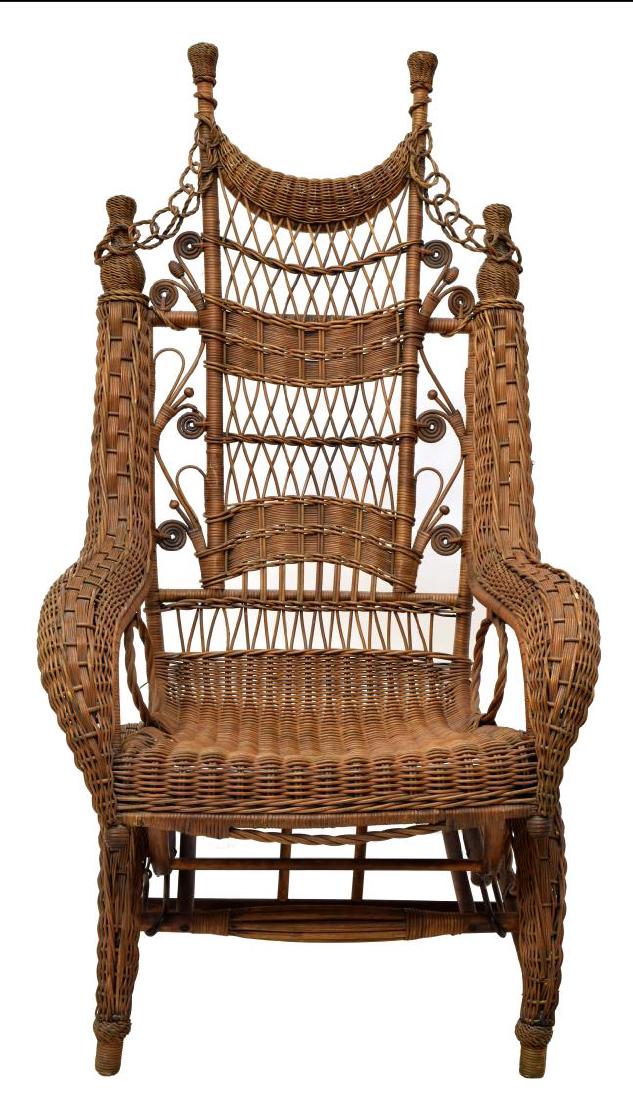 FANCY ORDWAY WICKER ROCKING CHAIR, C. 1893