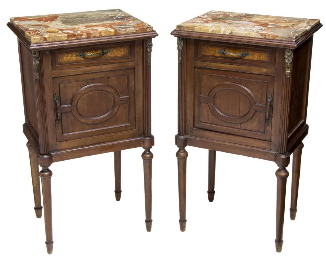 (2) LOUIS XVI STYLE MARBLE TOP BEDSIDE CABINETS (1 of 2)