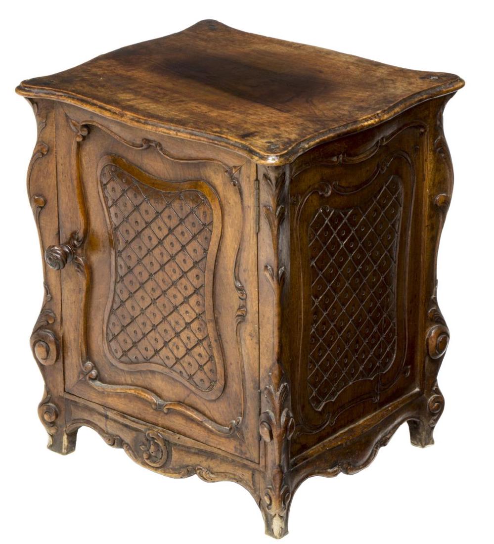 DIMINUTIVE FRENCH MAHOGANY BEDSIDE CABINET (1 of 3)