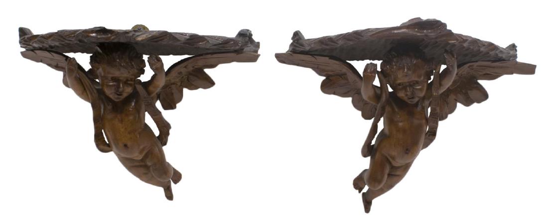(2)ITALIAN CARVED WOOD WINGED CHERUB WALL BRACKETS (1 of 2)