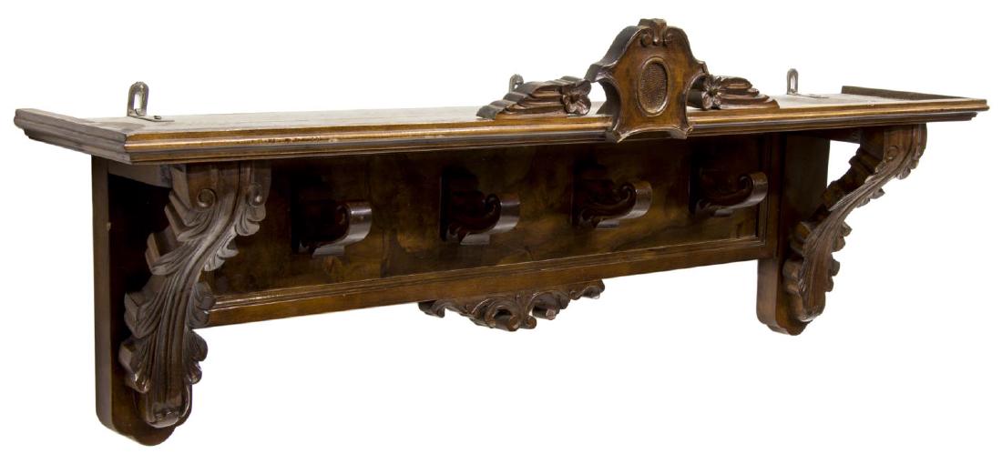 CARVED WOOD WALL HANGING COAT & HAT RACK (1 of 2)