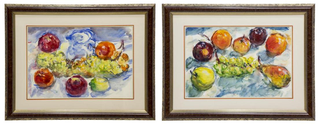 FRAMED WATERCOLORS, ABSTRACT FRUIT, SIGNED (1 of 6)