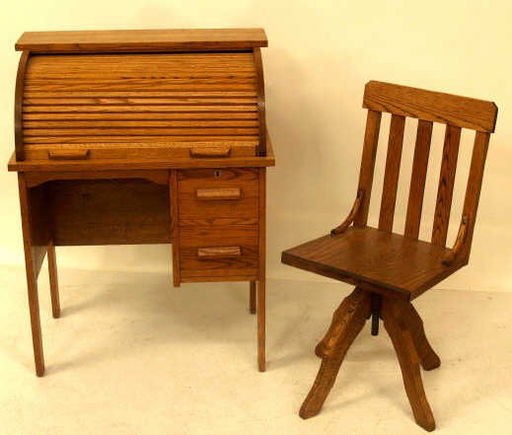 416 Antique Oak Matching Childs Roll Top Desk Chair Oct 07