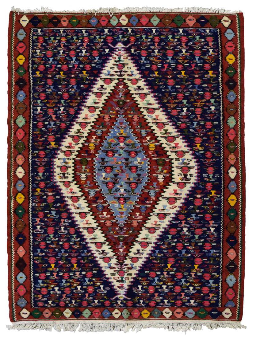 HAND-WOVEN PERSIAN SENNEH KILIM RUG, 3'7" x 4'9" (1 of 2)