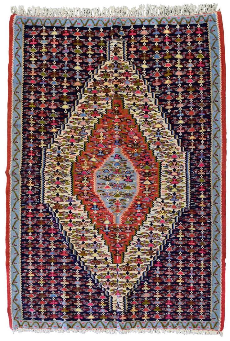 HAND-WOVEN PERSIAN SENNEH KILIM RUG, 3'9" x 4'6" (1 of 2)