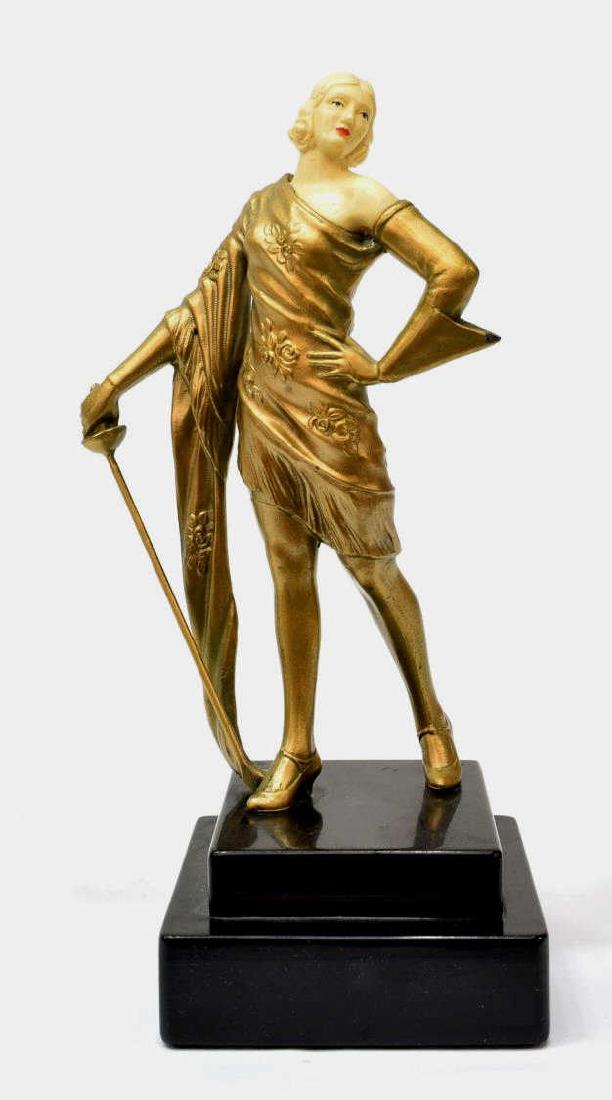 GILT BRONZE & CELLULOID FIGURE, LADY FENCER (1 of 6)