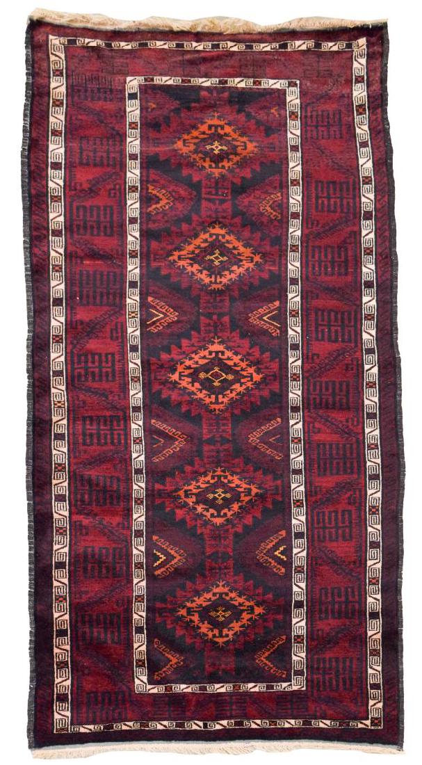 HAND-WOVEN AFGHAN BALUCHI WOOL RUG, 4'0" x 8'1" (1 of 2)