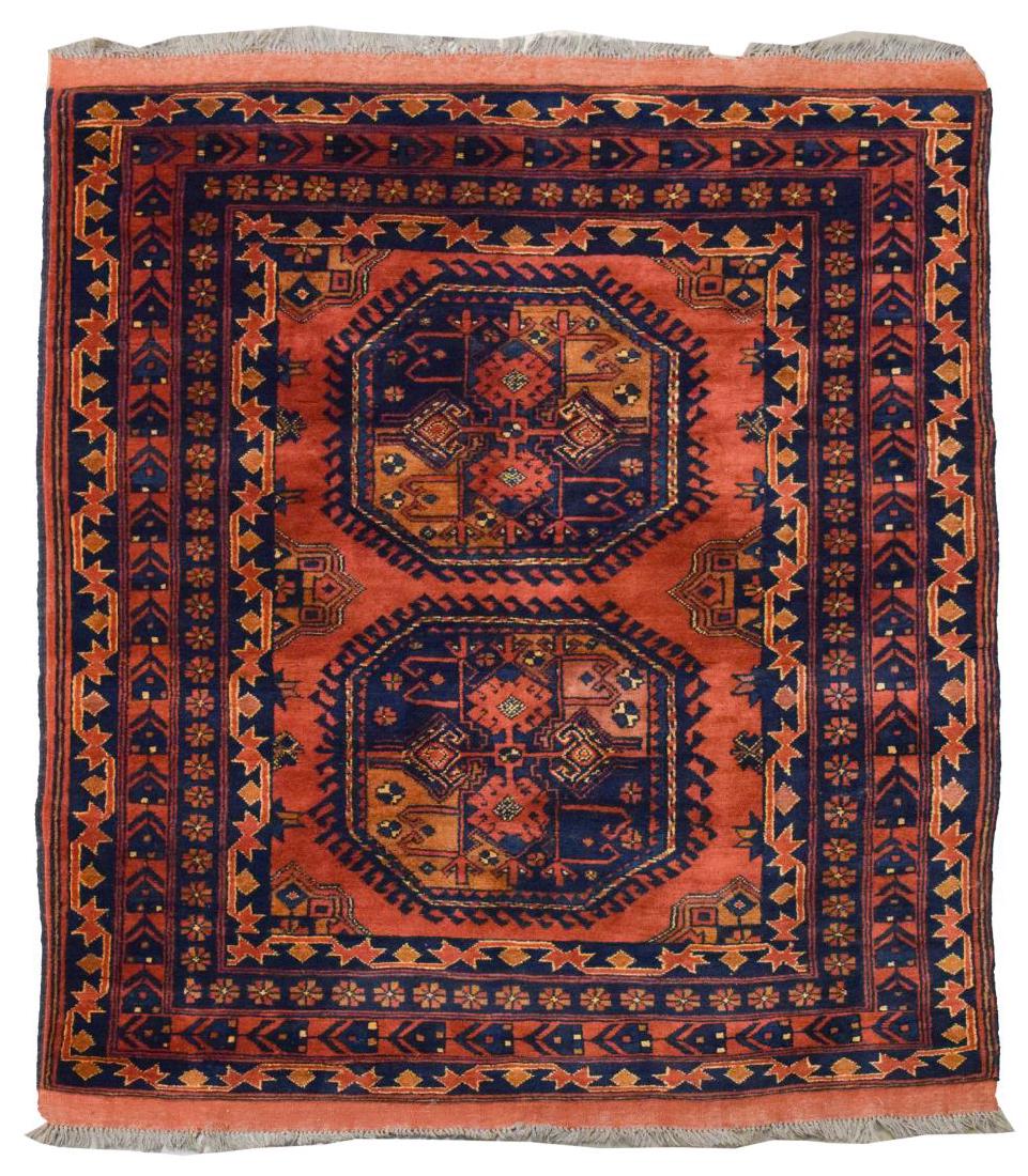 HAND-WOVEN AFGHAN DOUBLE MEDALLION RUG, 4'5"x5'3" (1 of 2)