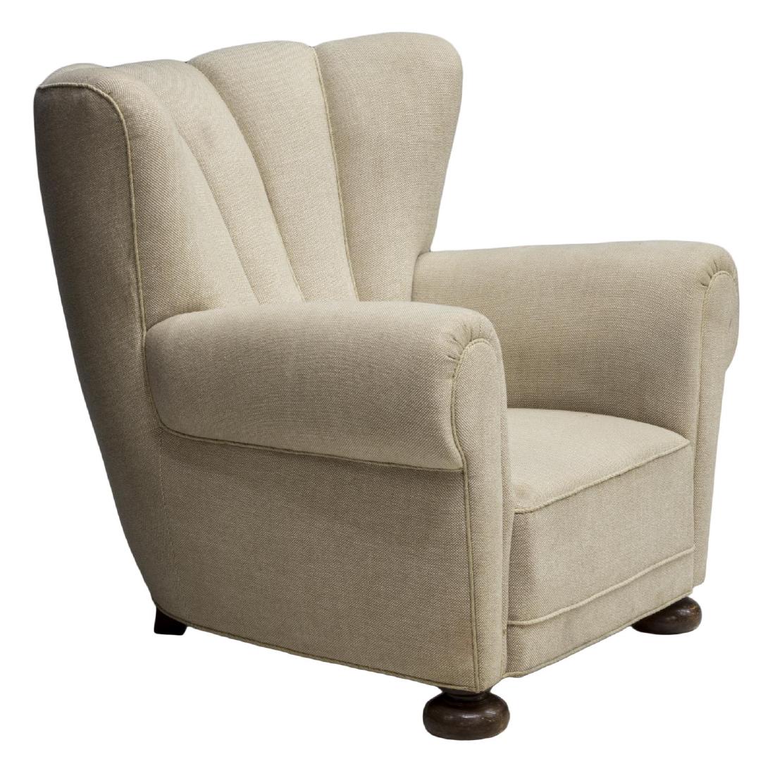 DANISH SCALLOPED TOP UPHOLSTERY WINGBACK ARMCHAIR (1 of 3)