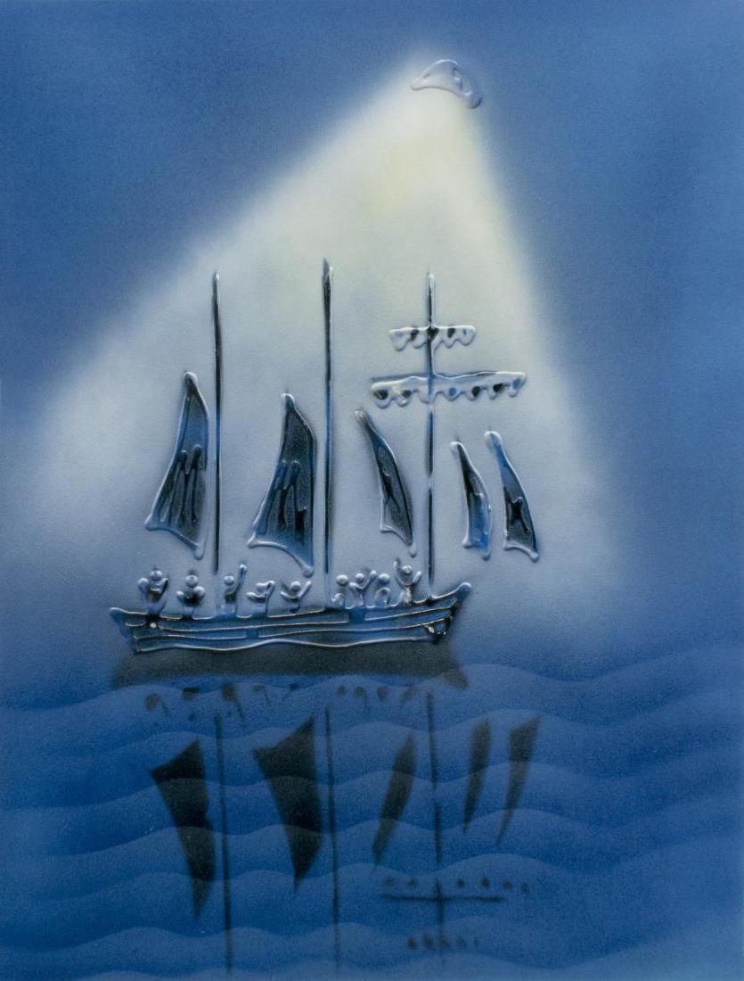 FRAMED ARTIST PROOF MOONLIT SHIP, ILLEGIBLY SIGNED (1 of 3)