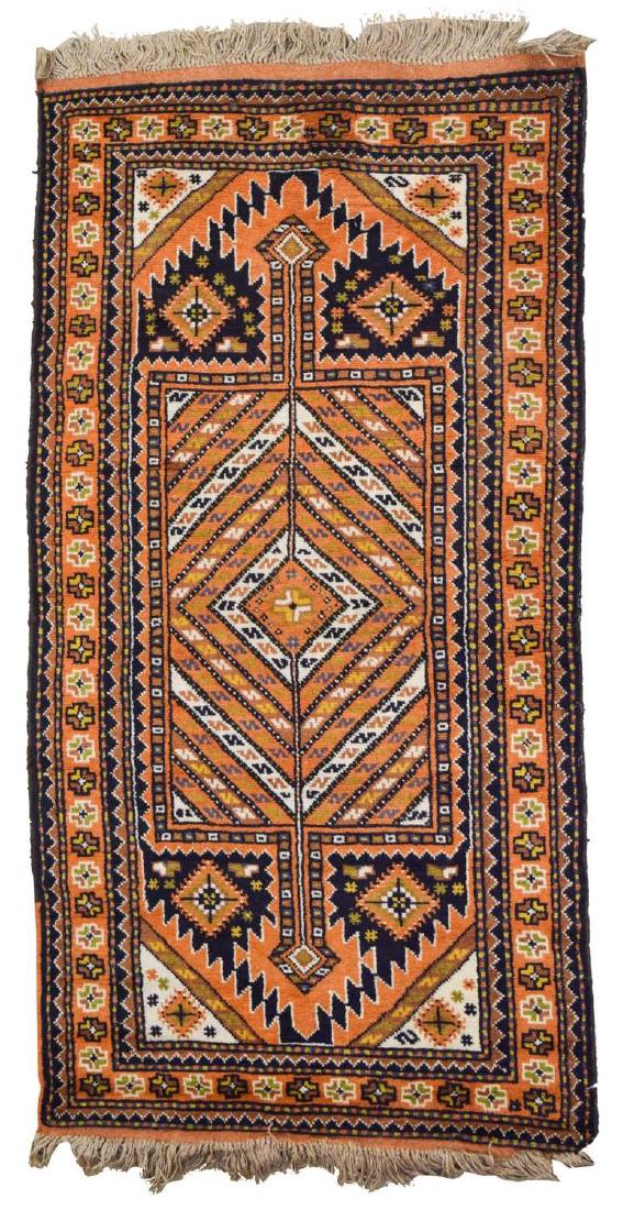 HAND-WOVEN AZERBAIJANI WOOL RUG, 3'3" x 6'2": Hand-woven rug, Azerbaijan, wool foundation, wool pile, approx 3'3" x 6'2" *Provenance: From the collection of an American Architecture Professor teaching in Saudi Arabia. Many of the carpets were acq